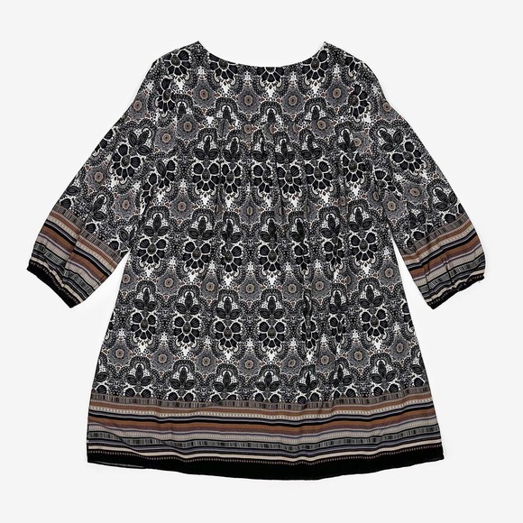 Entro Printed Mini Dress Size S Gray Boho Indie Festival Peasant Flowy Earthy - Picture 4 of 9